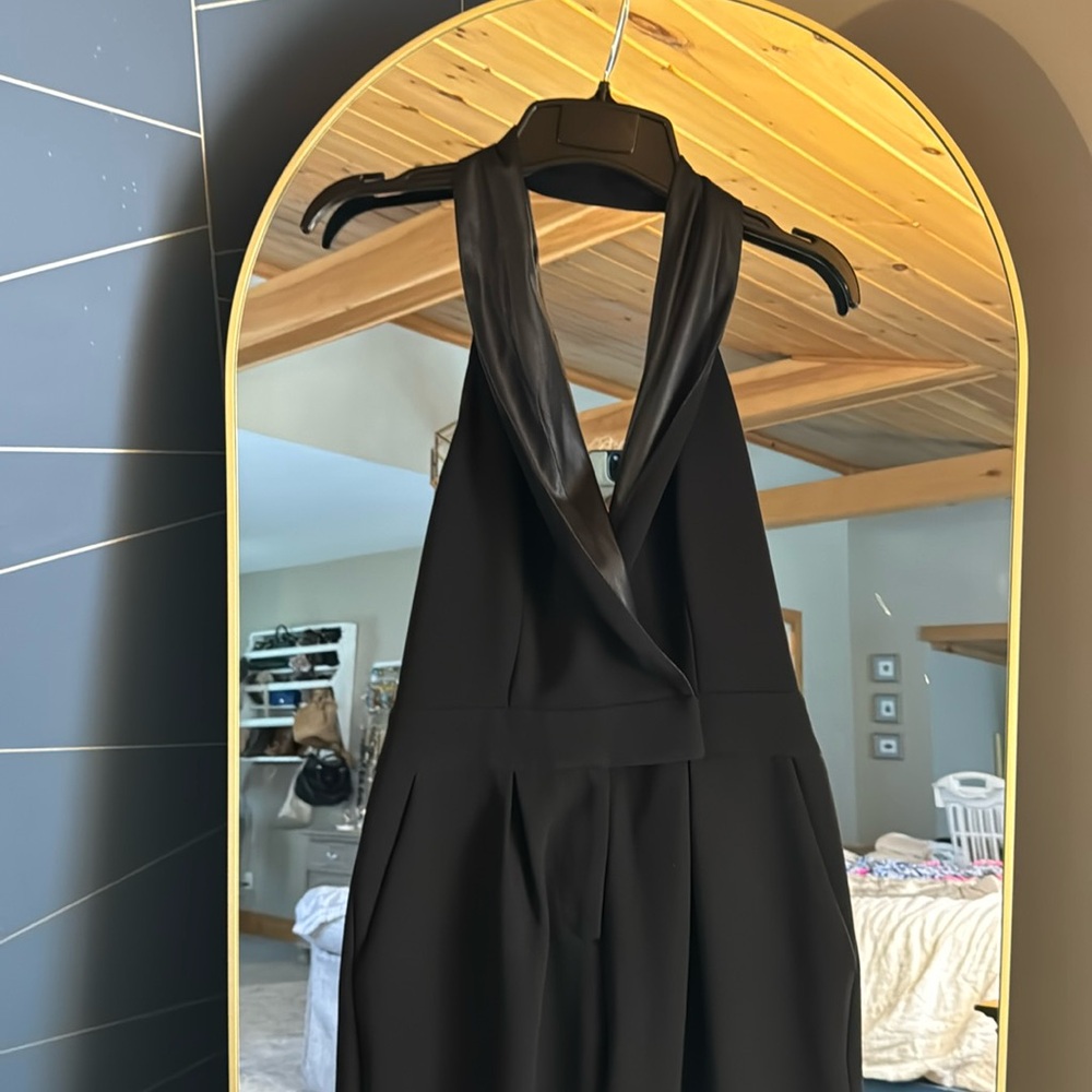 BCBG Generations plunging Neckline open back black jumpsuit with POCKETS!
